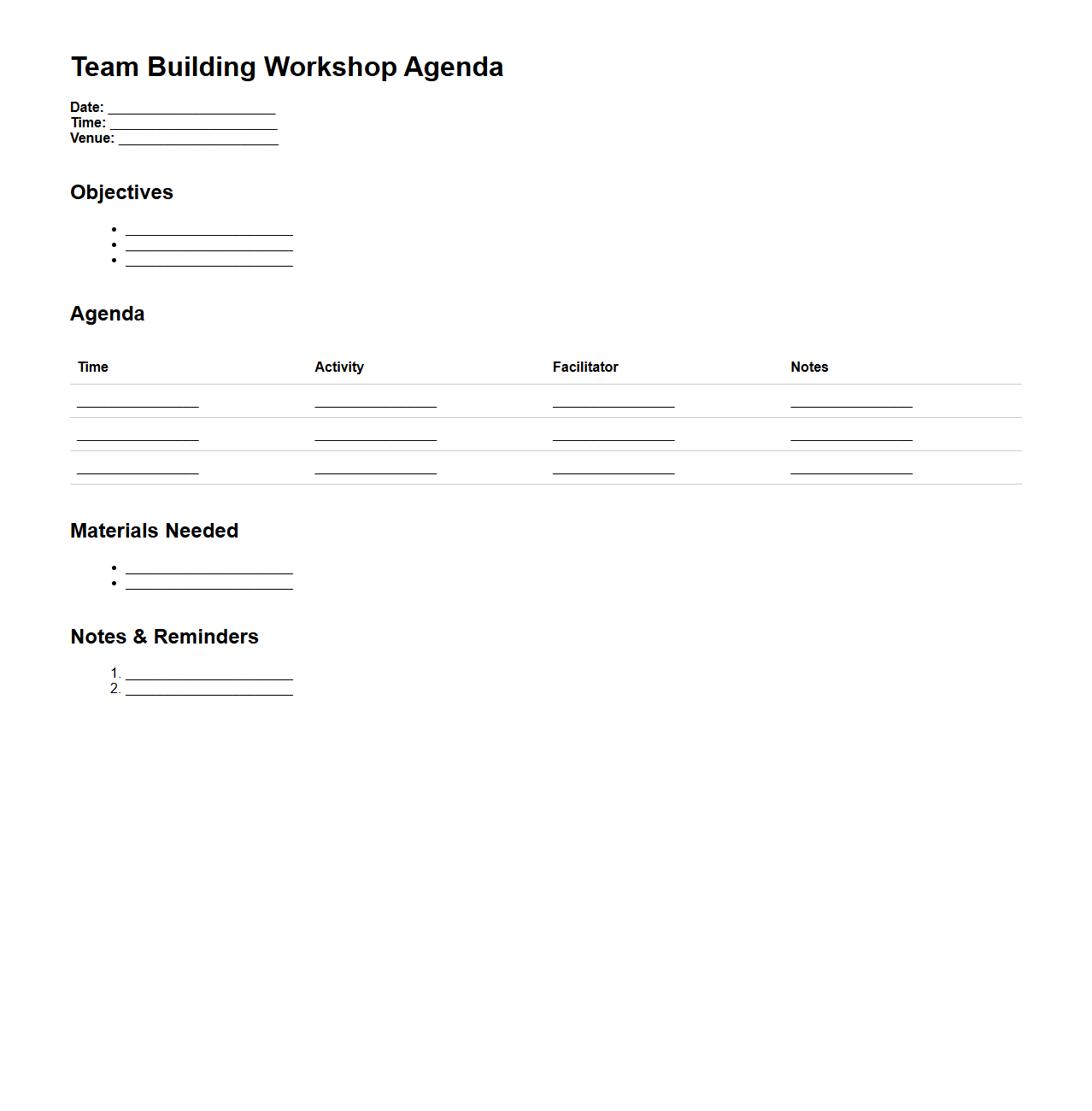 Team Building Workshop Agenda Format