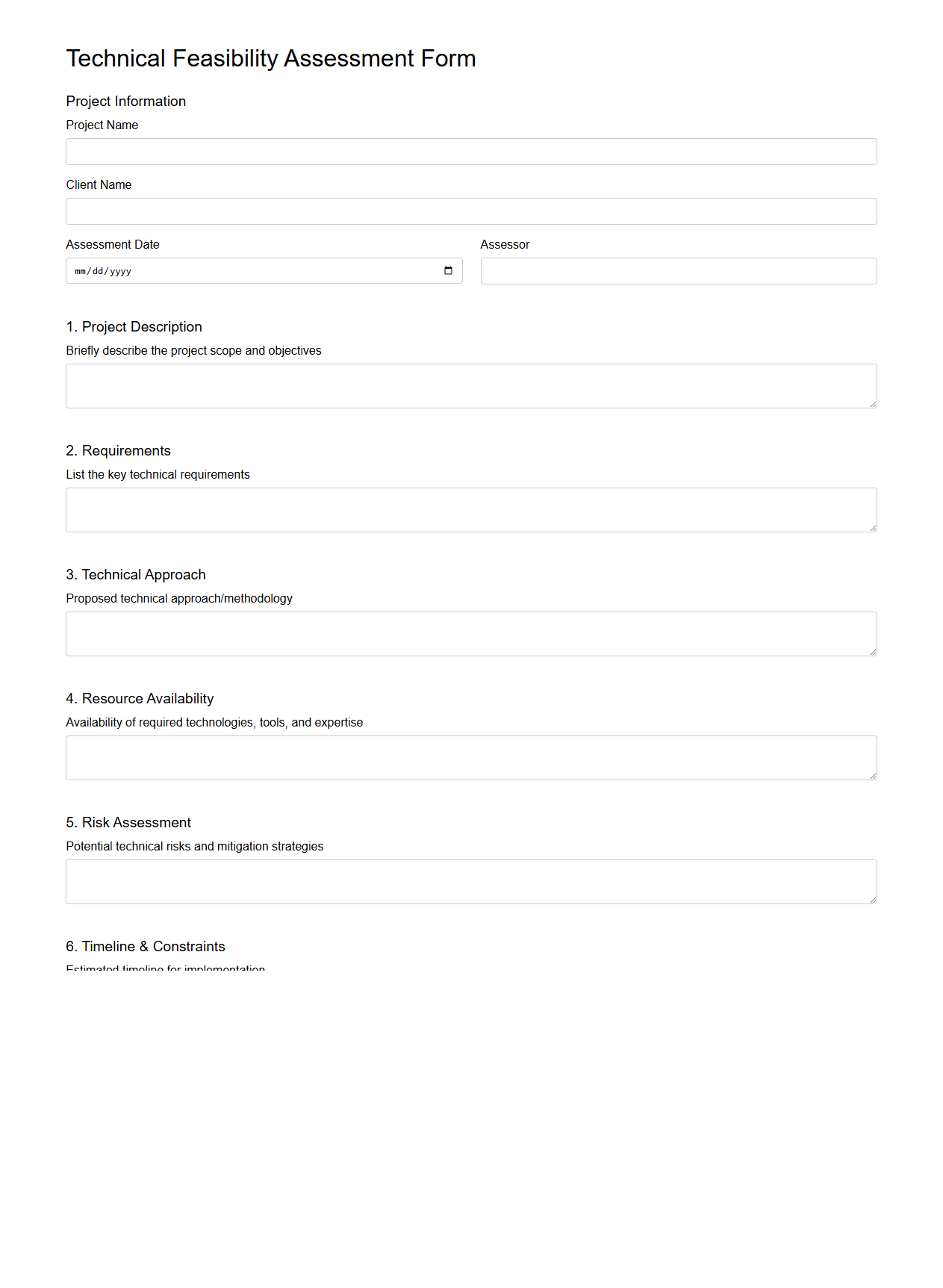 Technical Feasibility Assessment Form for Consulting Projects