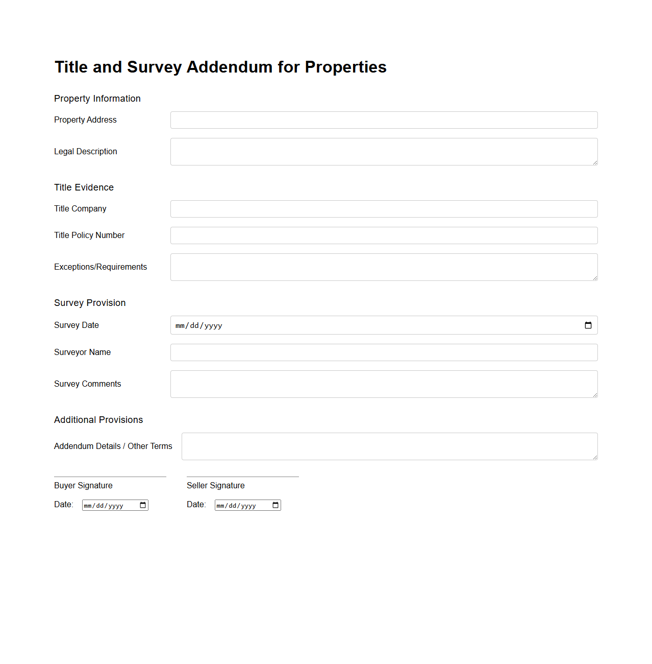 Title and Survey Addendum for Properties