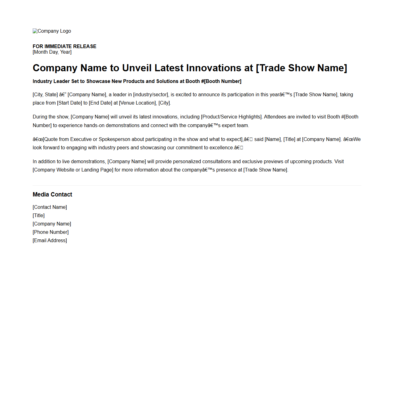 Trade Show Press Release Sample