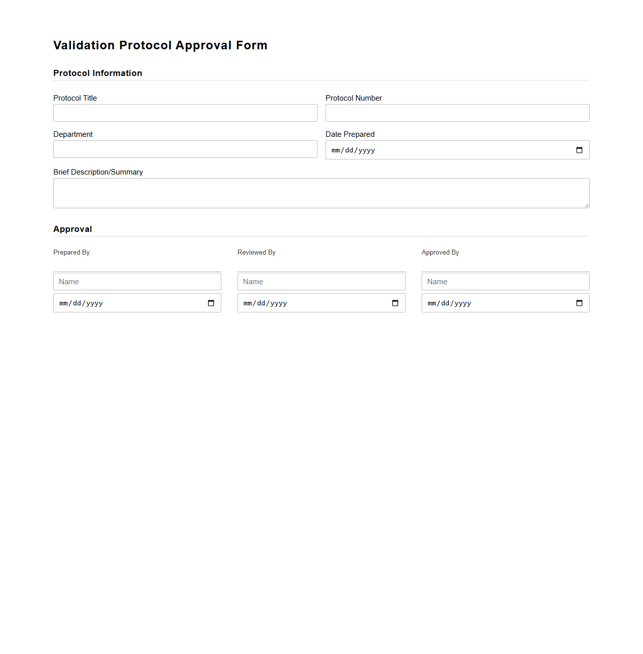 Validation Protocol Approval Form