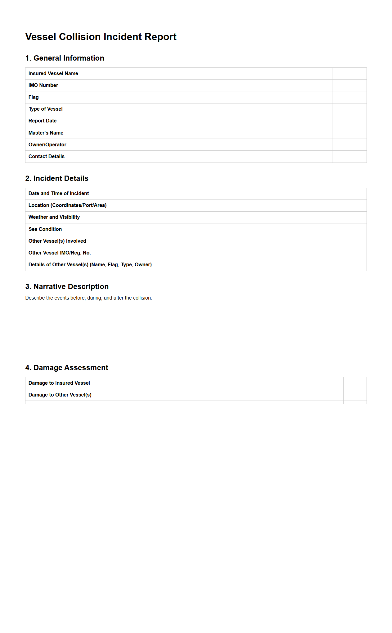 Vessel Collision Incident Report Example for Marine Insurers