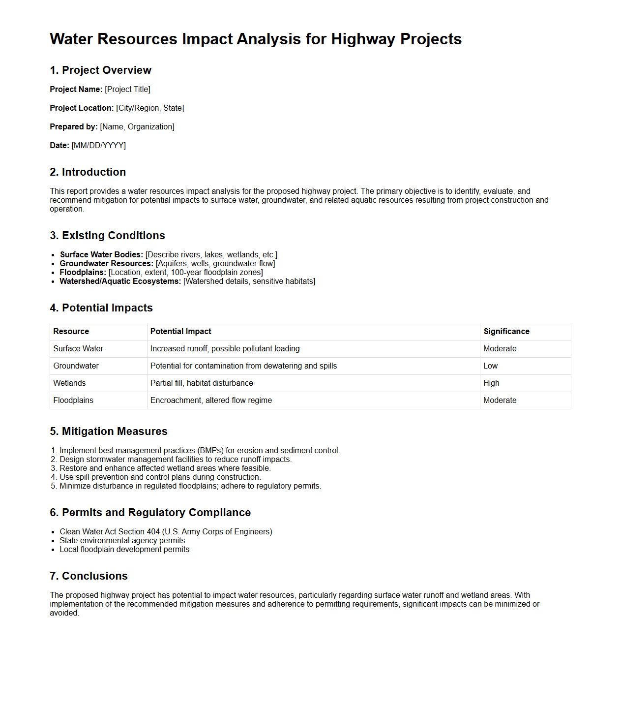Water Resources Impact Analysis for Highway Projects