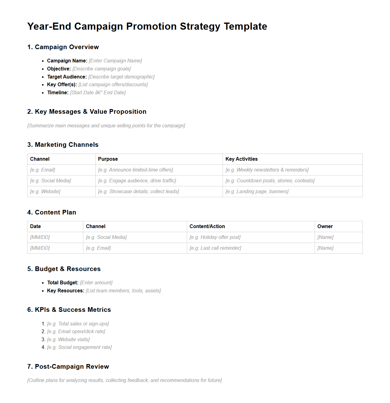 Year-End Campaign Promotion Strategy Template